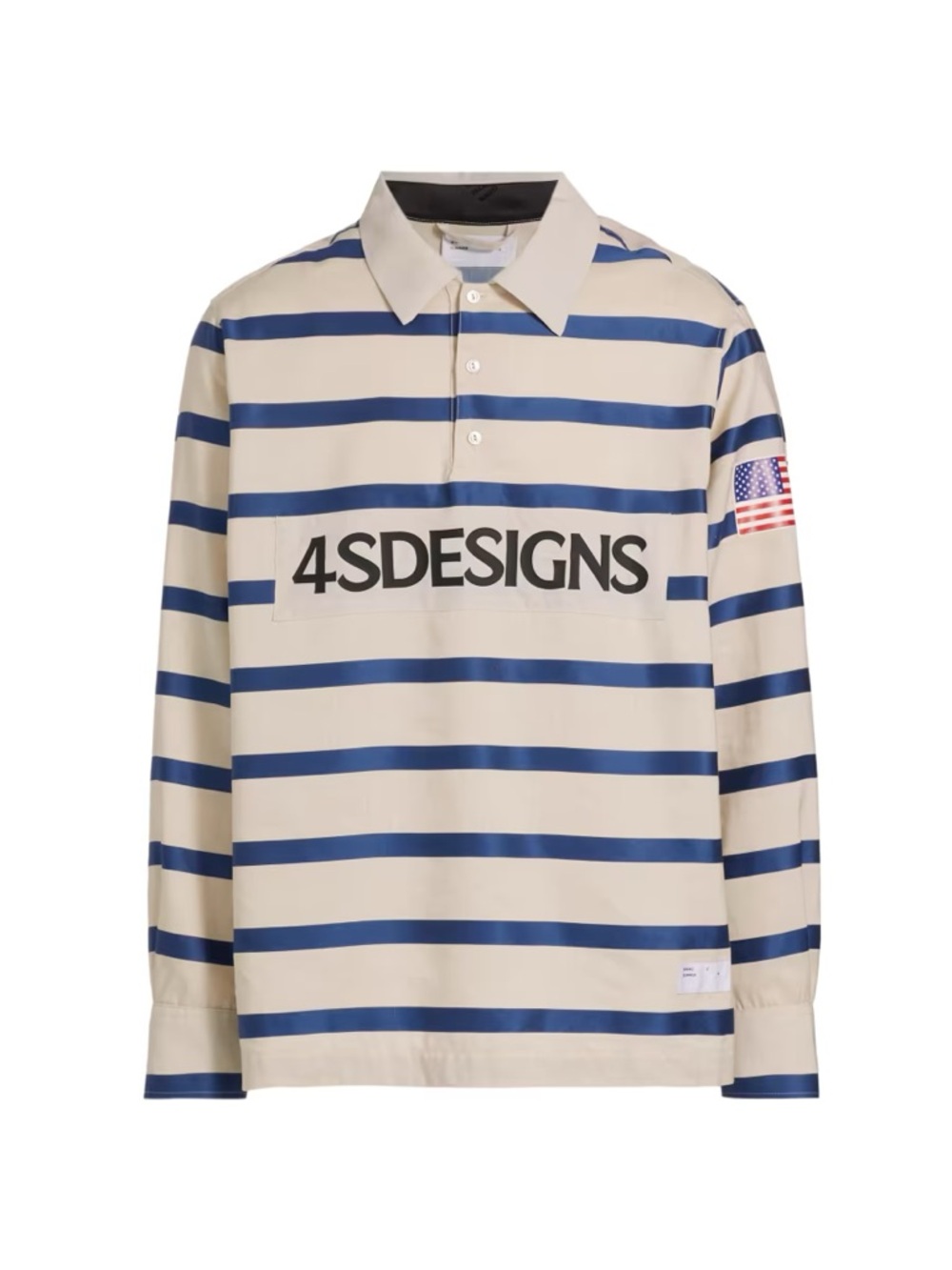 Men's Long Sleeve Striped Polo Shirt - Cream/Blue